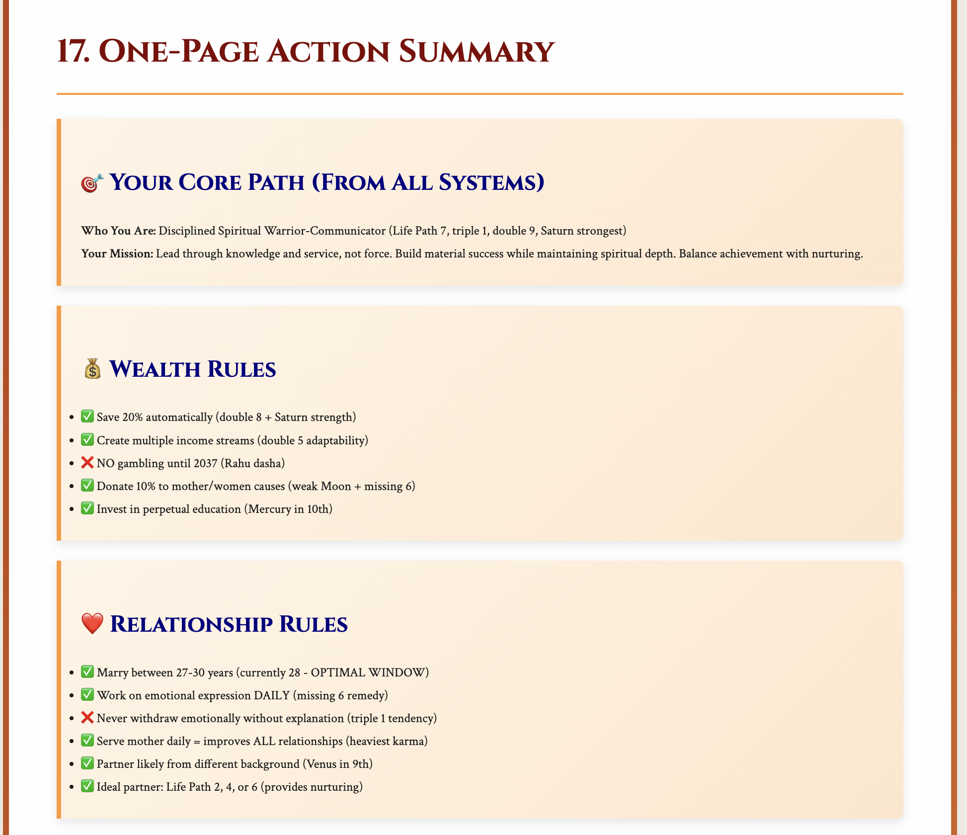One-page action summary